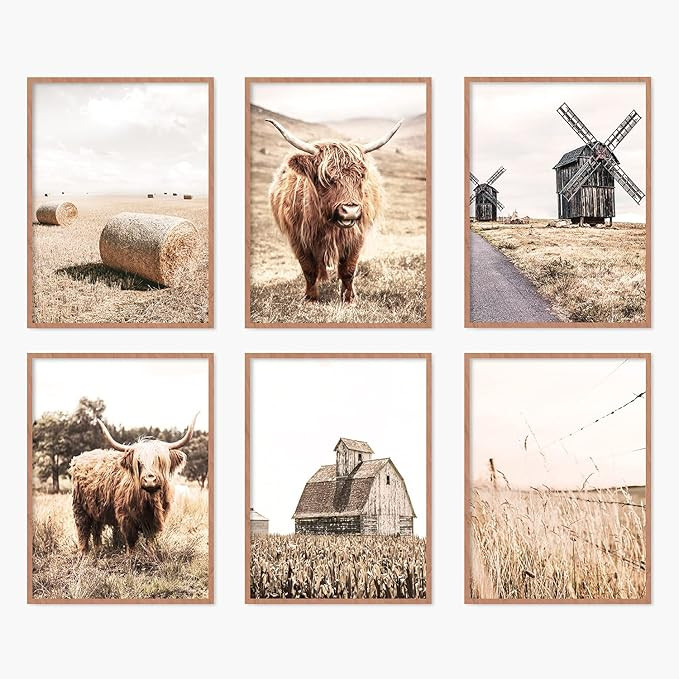 YUMKNOW Farmhouse Cow Wall Decor - Unframed Set of 6, 8x10, Modern Country Highland Cow Art for B... | Amazon (US)