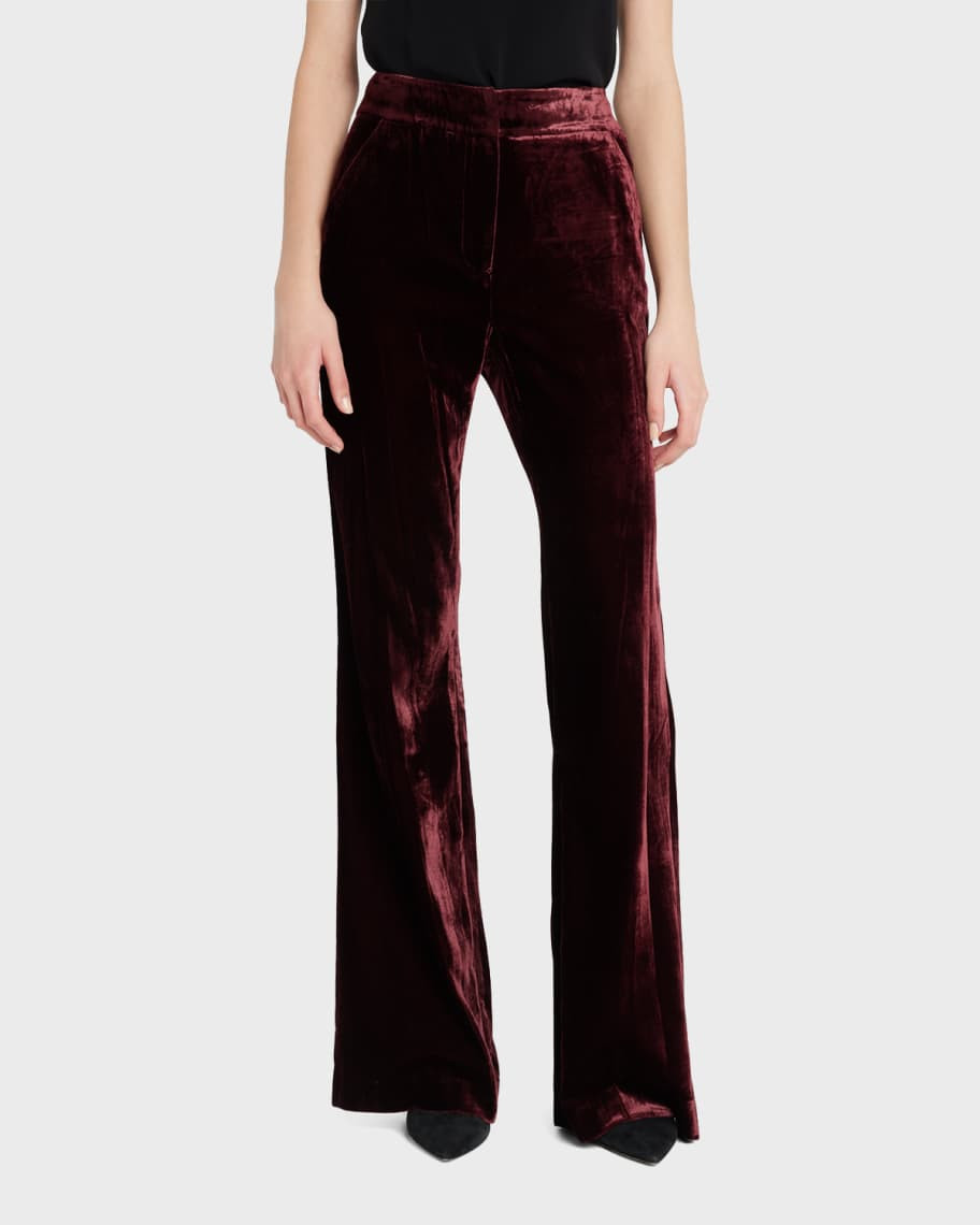 Veronica Beard Lebone Mid-Rise Velvet Wide Pants | Neiman Marcus