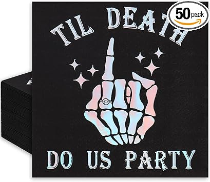 50Pcs Til Death Do Us Party Napkins Black Iridescent Bride Shower Cocktail Napkins Gothic Paper B... | Amazon (US)