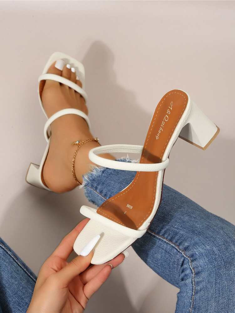 ZIHONG&EGP291 shoes store Minimalist Chunky Heeled Mule Sandals | SHEIN
