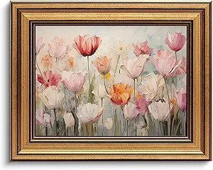 Gold Framed Wall Art Vintage Flower Canvas Wall Art Floral Nature Spring Colorful Flower Artwork ... | Amazon (US)