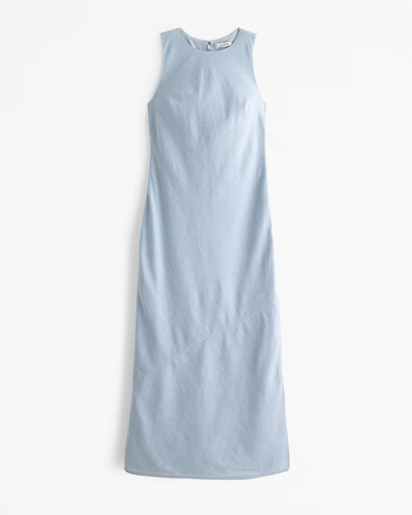High-Neck Linen-Blend Maxi Dress | Abercrombie & Fitch (US)