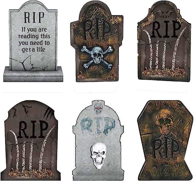 anroog 6 Pack Halloween Graveyard Tombstones for Halloween Outdoor Yard Decorations(6 Pack 16" x ... | Amazon (US)