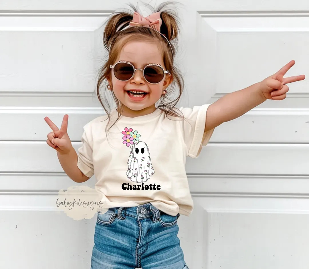 Personalized Girls Ghost Name Toddler Shirt, Girls Halloween Toddler Shirt, Kids Fall Shirt, Cute... | Etsy (US)