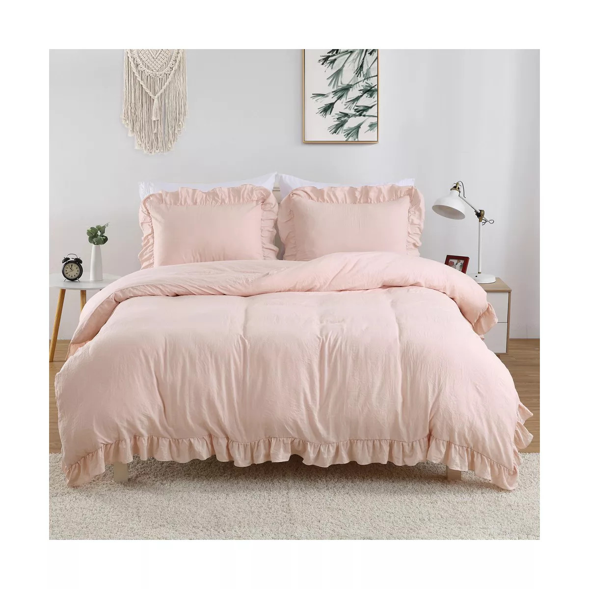 Ruffle Duvet Cover Set, Soft Washed Microfiber Vintage French Country Duvet Cover Set with Button... | Target