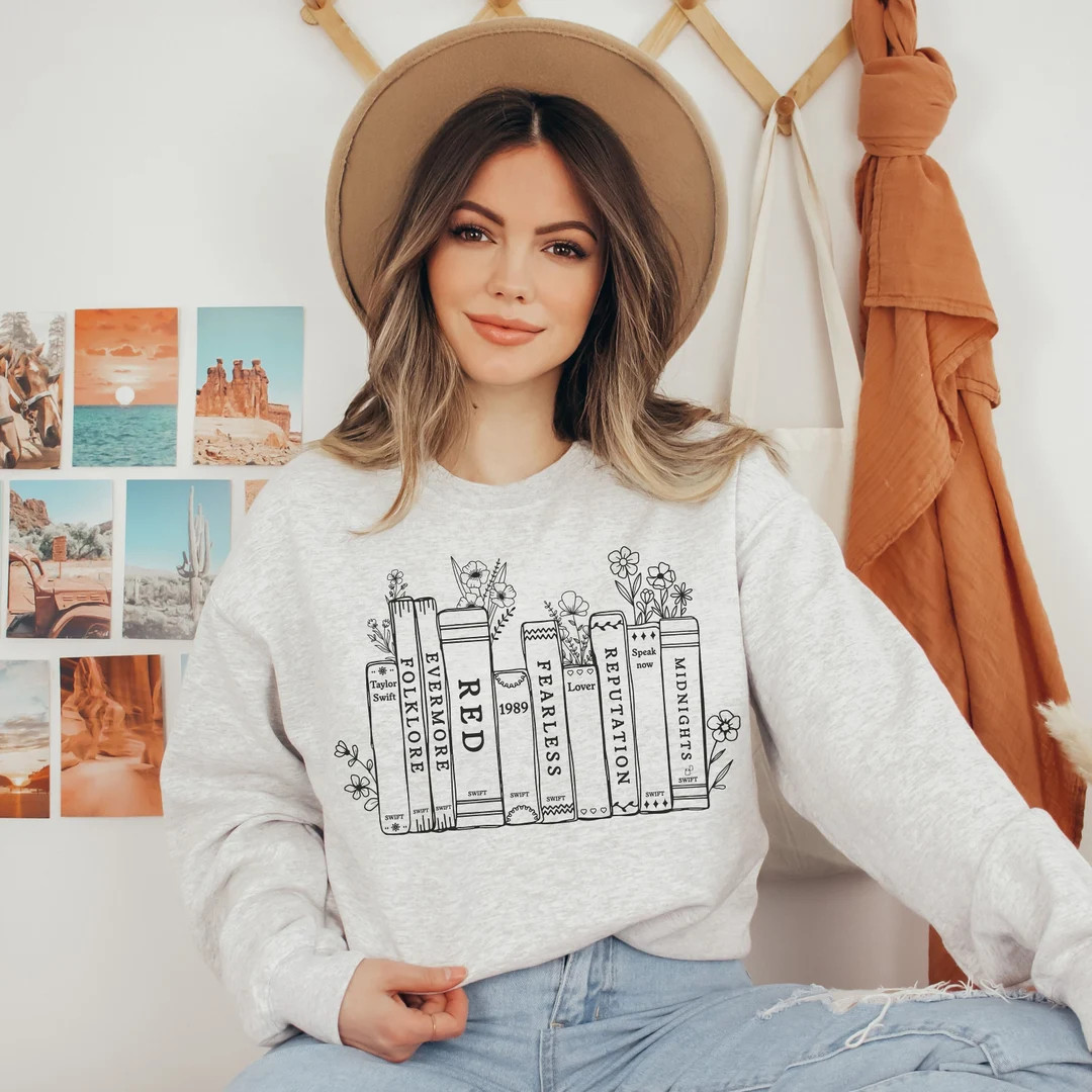 Taylor Albums as books Sweatshirt, TS Merch, Swiftie Crewneck sweater, Taylor Gift, Christmas gif... | Etsy (US)