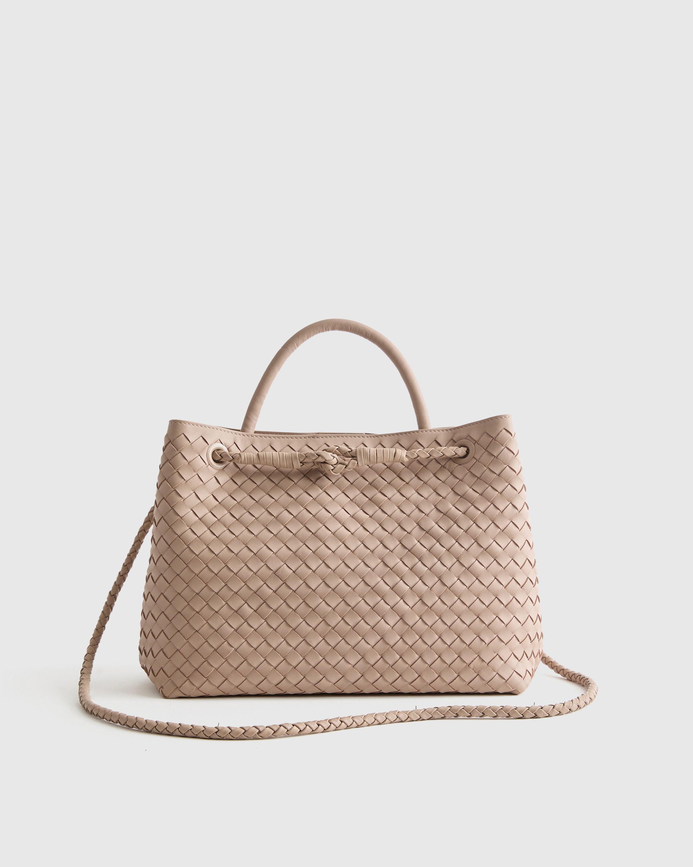 Quince | Women's Italian Leather Handwoven Satchel in Taupe | Quince
