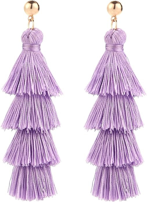 BaubleStar Tassel Earrings Handmade Tiered Thread Tassel Dangle Earrings, Multi Colors | Amazon (US)