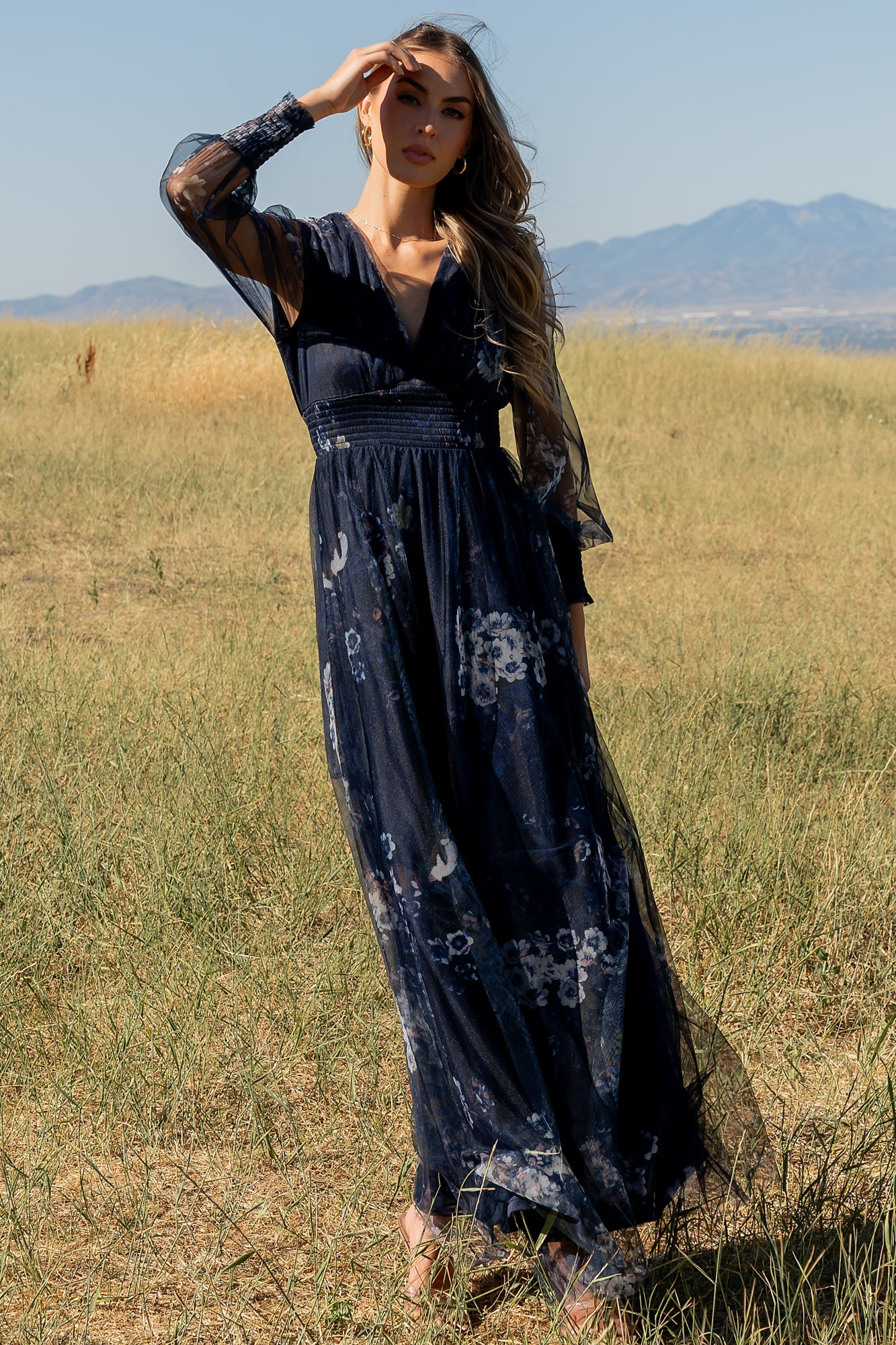 Layla Tulle Maxi Dress | Navy Multi | Baltic Born