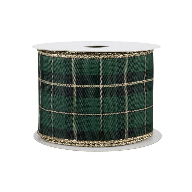 St. Patrick's Day Tartan Ribbon - 2 1/2" x 10 Yards, Wired Metallic Gold Edge, Black & Green Plai... | Walmart (US)