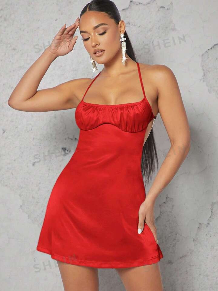 SHEIN BAE Backless Sparkly Rhinestone Chain Decorated Slip Dress | SHEIN