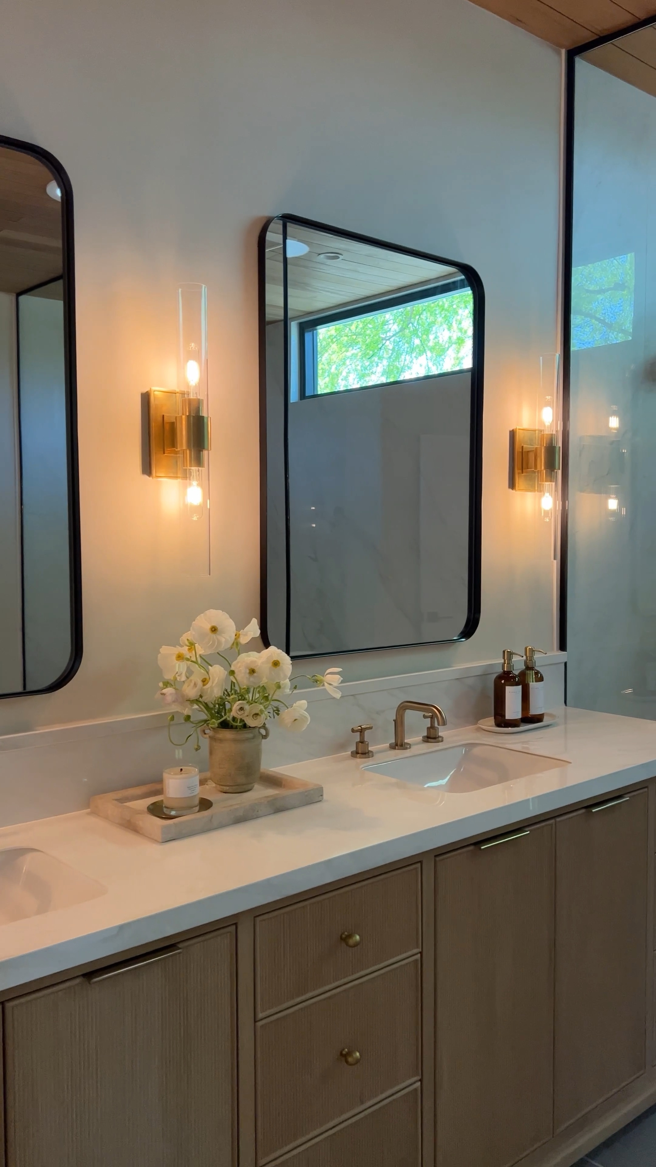 Found identical looking designer look for less sconces for a third of the price I paid for mine! Comes in brass, black and nickel. I love mixing high and low and this mirror is one of my favorite finds. Looks so high end and comes in 20+ sizes. Also linked affordable tiles to achieve this look 

Shop everything here for the Way Day sale. Up to 80% off plus free shipping from 10/5 through 10/7. You can shop online and in store.

Wood vanity, black rectangle, mirror, brass, sconce, checkered, rug, tub, wood stool, brass hardware, brass faucet, brass shower system shower glass panel

@wayfair #Wayfairpartner #wayfair #wayday

#LTKSaleAlert #LTKHome #LTKFindsUnder100