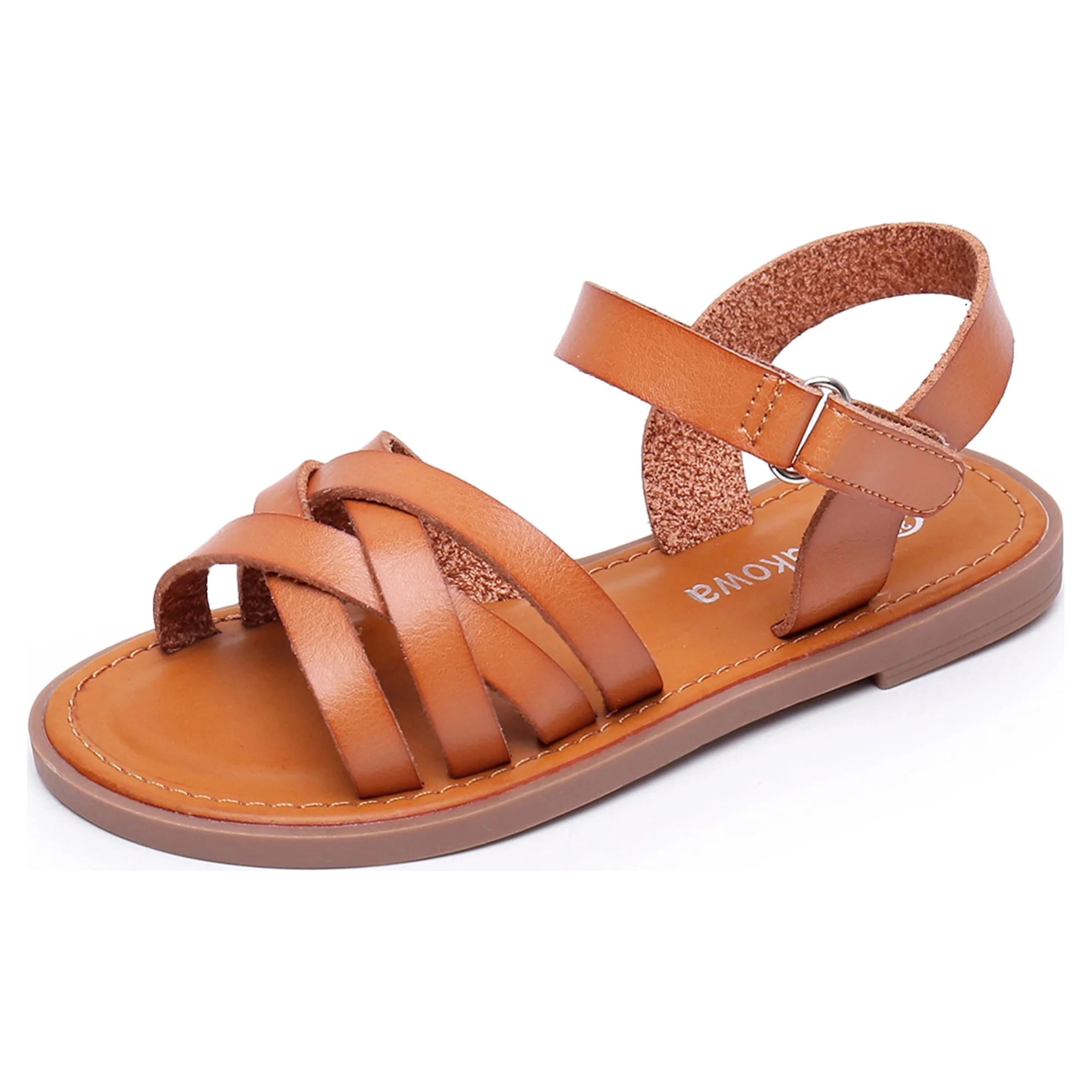 Apakowa Girls Sandals Open Toe Princess Flat Sandals Strappy Summer Shoes (Color : Brown  Size : 9 Toddler) | Walmart (US)