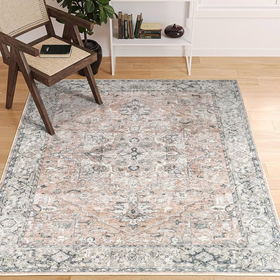 Valenrug Pink Washable Rug - Non-Slip Soft 5x7 Area Rugs, Stain Resistant Antique Rugs for Living... | Amazon (US)