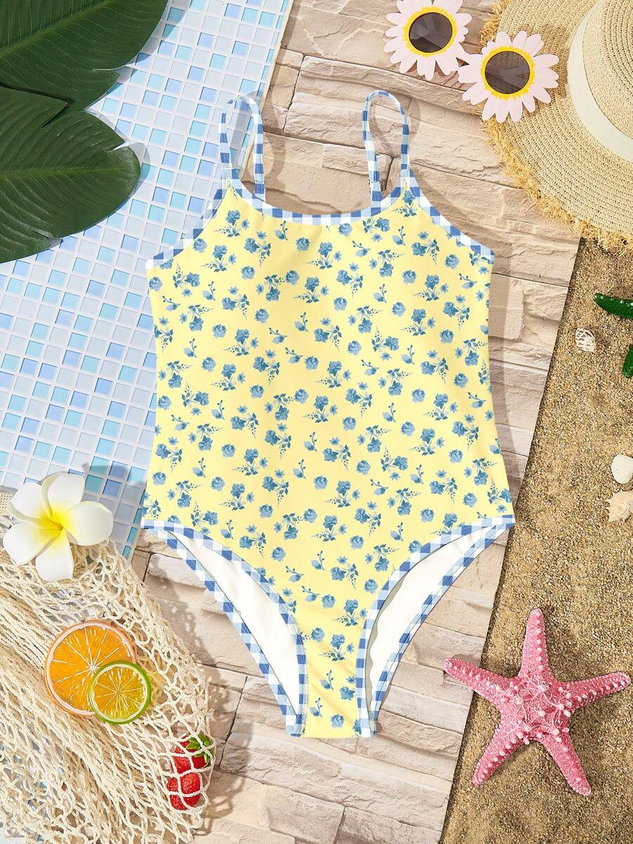SHEIN Young Girls' Casual Minimalist One-Piece Swimsuit, Suitable For Summer | SHEIN