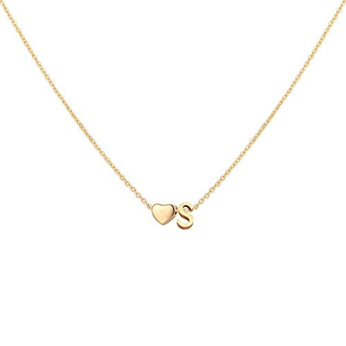 Glimmerst Initial Heart Necklace 18K Gold Plated Stainless Steel Tiny Heart Letter S Necklace Personalized Monogram Name Necklace for Women | Amazon (US)