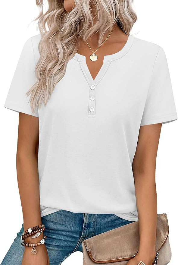 Zeagoo Womens Summer Tops V Neck Short Sleeve Shirts Dressy Casual Blouse Spring Vacation Tshirts... | Amazon (US)