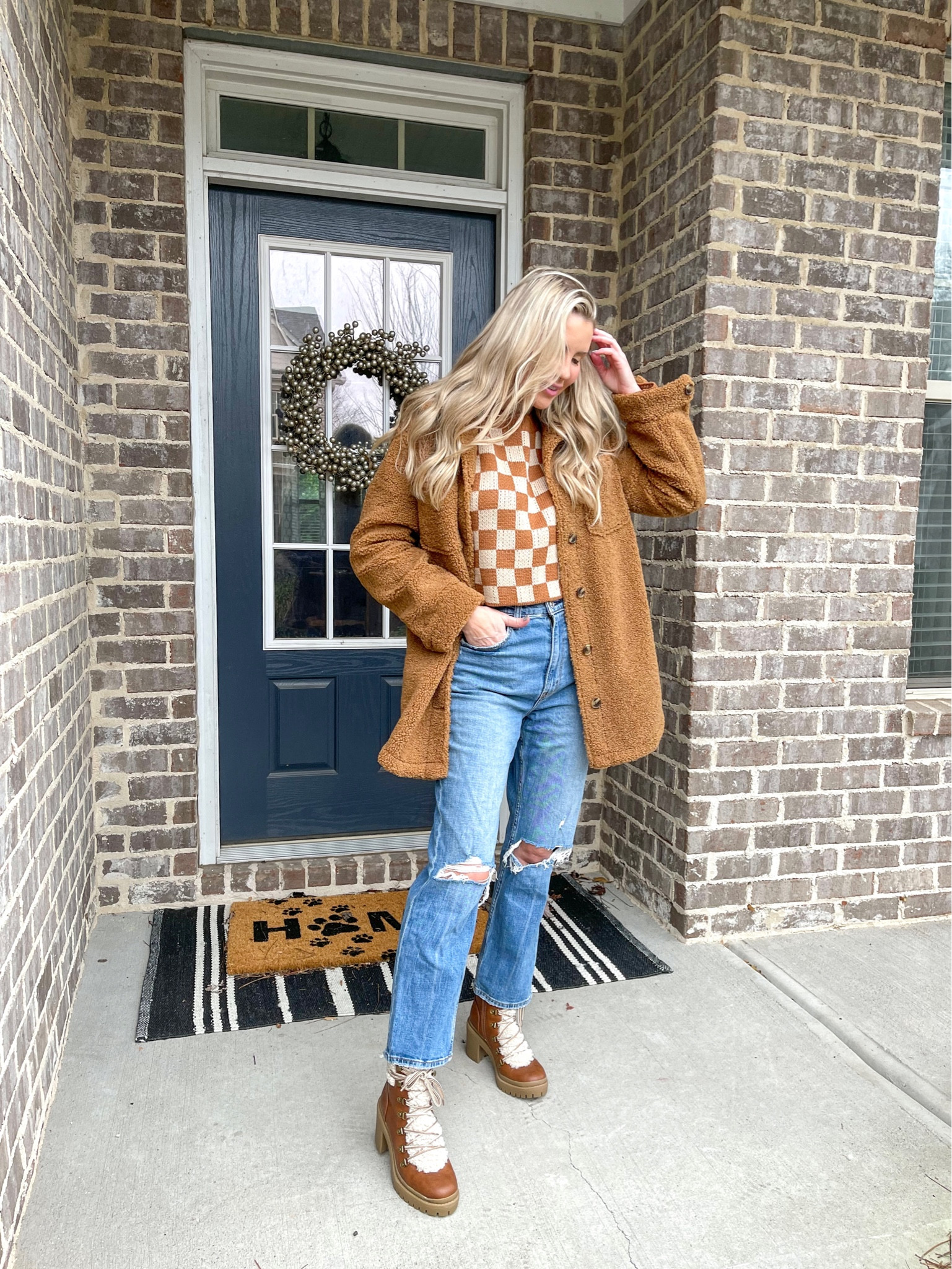 Love the neutral colors in this checkered print sweater!

Winter outfit, sherpa Shacket, Abercrombie and Fitch jeans, boots

#LTKsalealert #LTKstyletip #LTKSeasonal