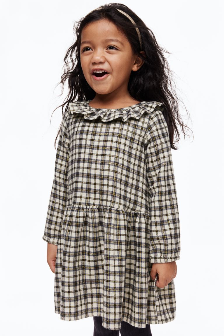 Patterned Ruffled Dress - Light beige/plaid - Kids | H&M US | H&M (US + CA)