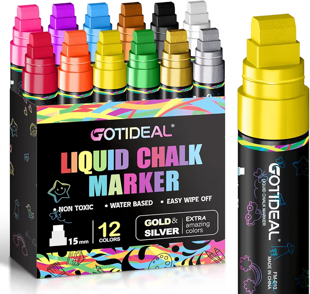 GOTIDEAL Window Markers, Jumbo Chalk Markers for Blackboard Erasable,Washable Car markers for Aut... | Amazon (US)