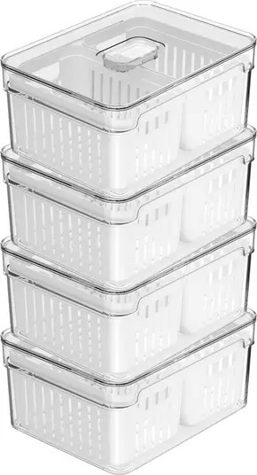 Clear Stackable Fridge Organizer Bin with Drain Basket and Vented Lid, 4 Pack | Nordstrom