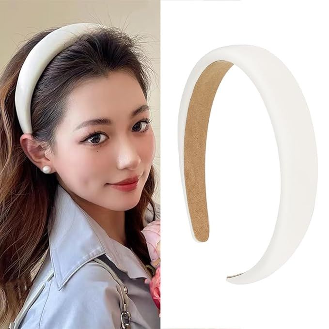 White Padded Headband Hairband for Women Wide Thick Plain Hair Head Band for Girls Simple Solid S... | Amazon (US)