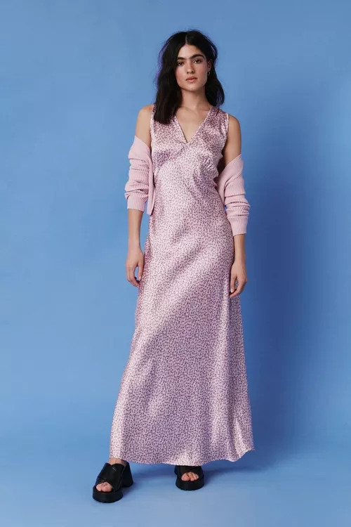 Ditsy Floral Printed Satin Maxi Dress | NastyGal (UK, IE)