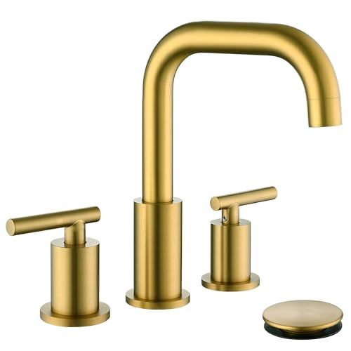 8 in Brushed Brass Widespread Bathroom Faucet with Drain (has Over Flow) and Supply Lines, 2 Handles Stainless Steel 3 Hole Bathroom Sink Faucet, ChiLDano Brass Gold Faucet for Bathroom Sink CH3166BBG | Amazon (CA)