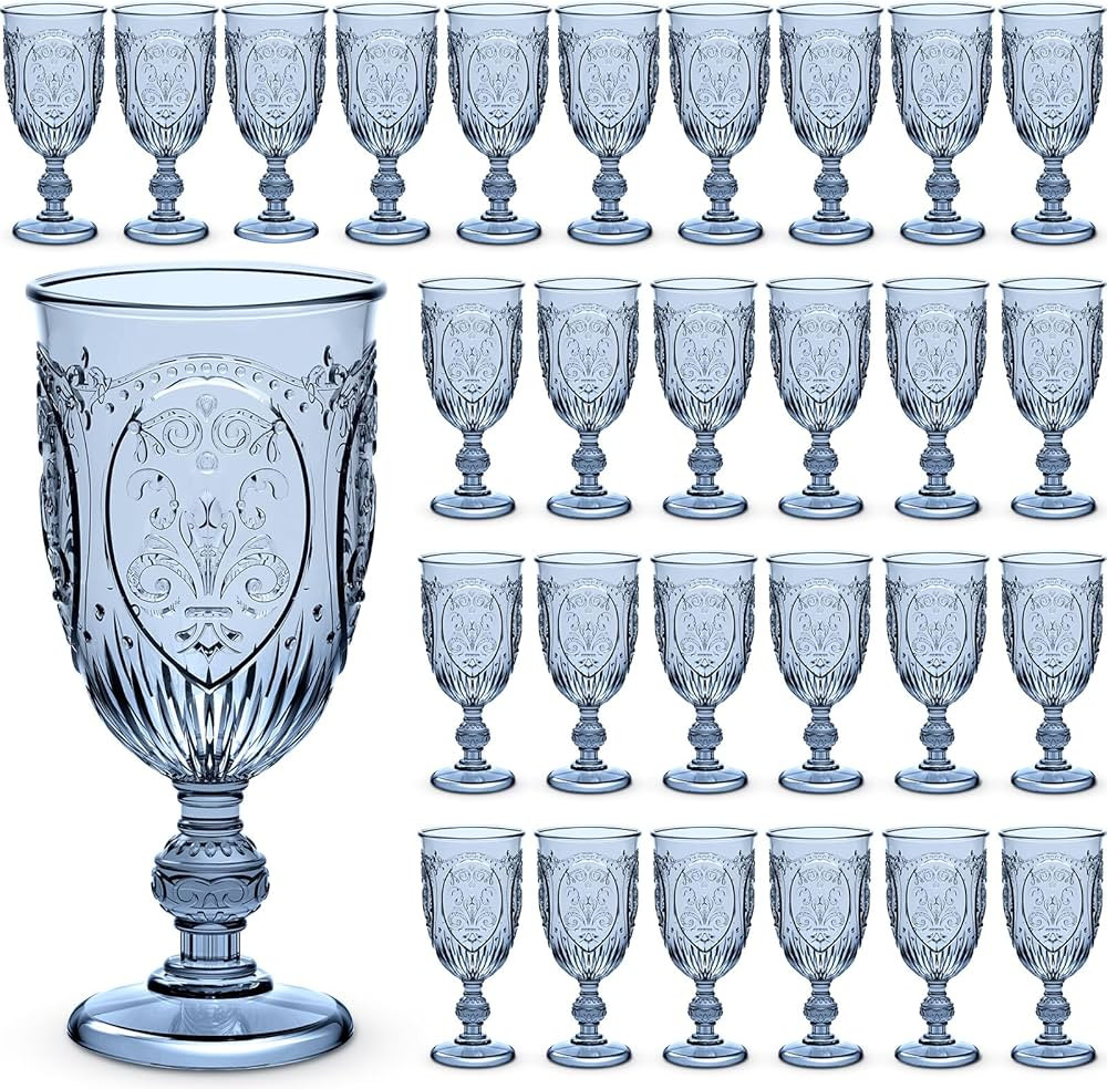 48 Pcs Plastic Goblets 7.5oz Vintage Goblet Plastic Wine Glasses Colored Retro Embossed Water Gob... | Amazon (US)