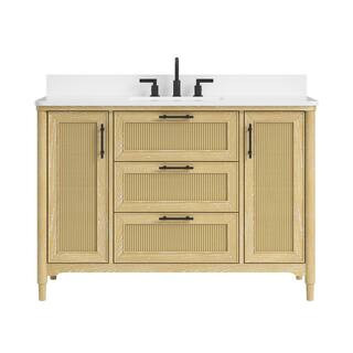 Evie 49 in. Single Sink Freestanding Light Oak Bath Vanity with White Quartz Top and Backsplash Assembled | The Home Depot