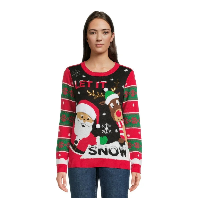 No Boundaries Juniors Christmas Sweater, Midweight, Sizes XS-XXXL | Walmart (US)