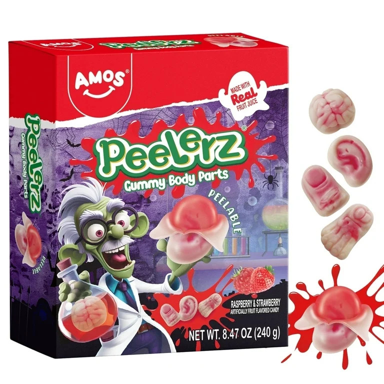 Amos Peelerz Gummy Body Parts, Raspberry & Strawberry Peelable Gummies Halloween Candy 8.47 oz (1... | Walmart (US)