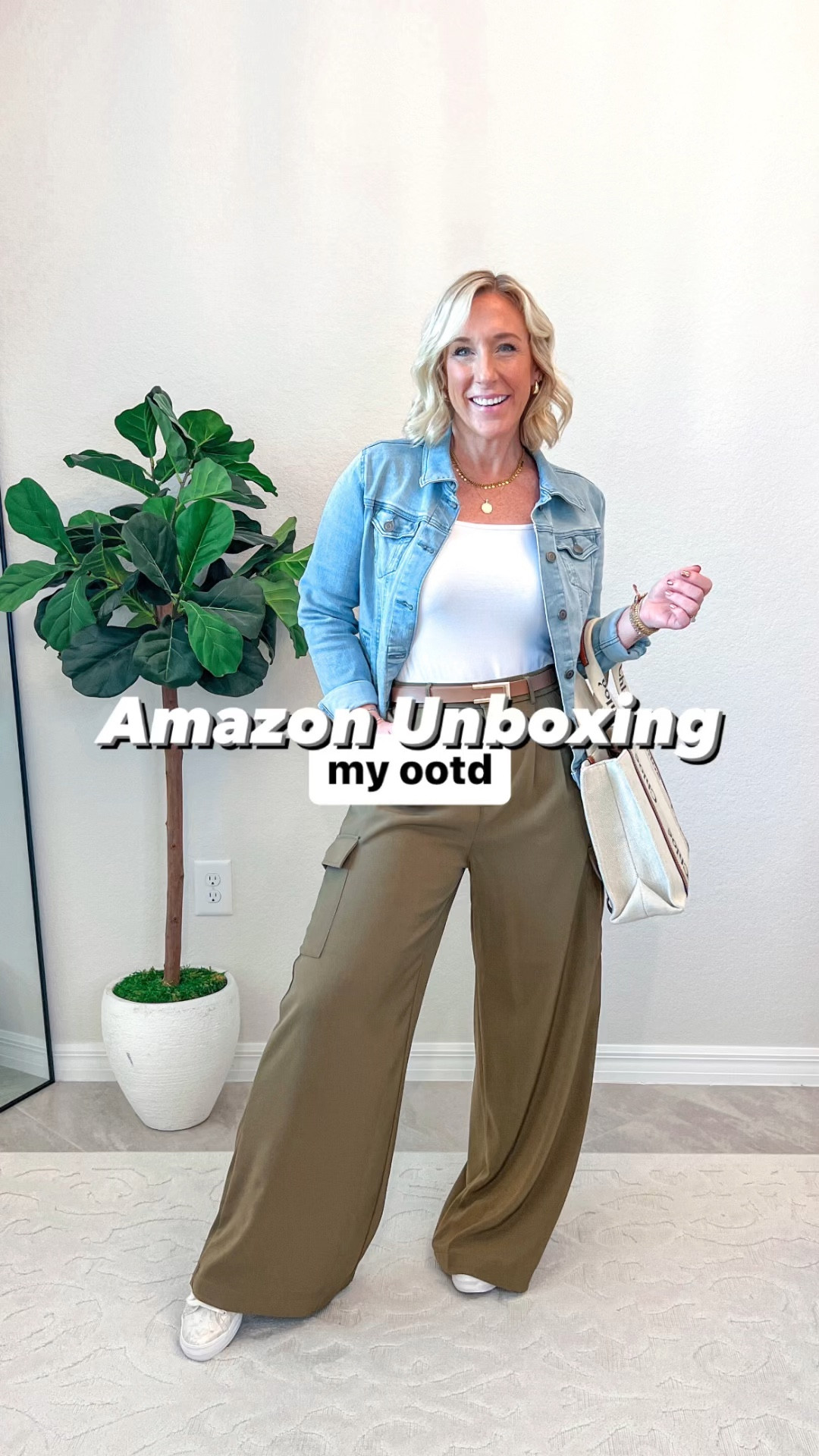 My ootd:
• White short sleeve bodysuit - size small (I recommend sizing down if in between sizes).
• Olive green cargo trousers - size 6. Elastic in the back of the waistband. Flowy with nice thickness. 
• Jean jacket - size small. $24.98.
• shoes linked (& tts), but also linking other option bc these are low in stock. 
• all other accessories linked as well. 
Casual work wear. Casual outfit  

#LTKVideo #LTKstyletip #LTKfindsunder50