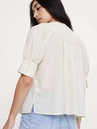 Lightweight Cotton Inset Lace Top | Banana Republic (US)