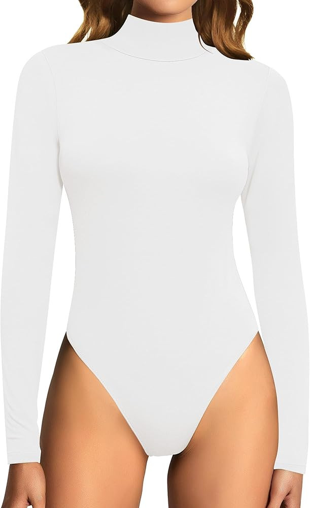 GRAPENT Long Sleeve Bodysuit for Women Basic Turtleneck Shirt Mock Neck Tops Body Suits Jumpsuits | Amazon (US)