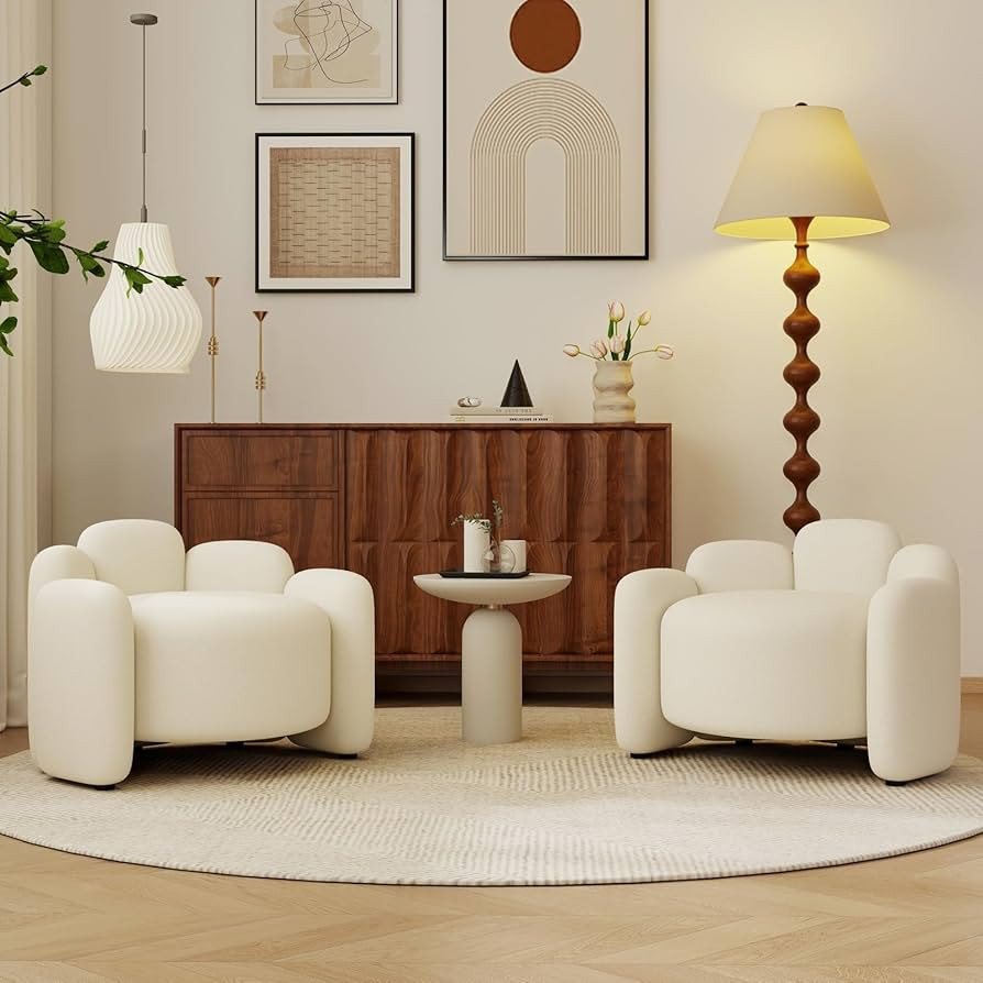 Modern Accent Barrel Chair Set of 2, Upholstered Chenille Pumpkin Reading Chair, Round Cloud Armc... | Amazon (US)