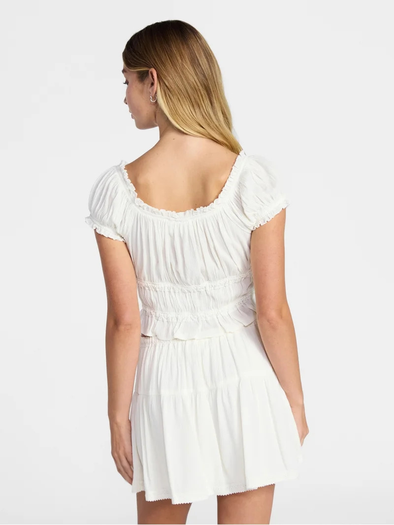 No Boundaries Puff Sleeve Peplum Top, Women’s XXS-XXL | Walmart (US)