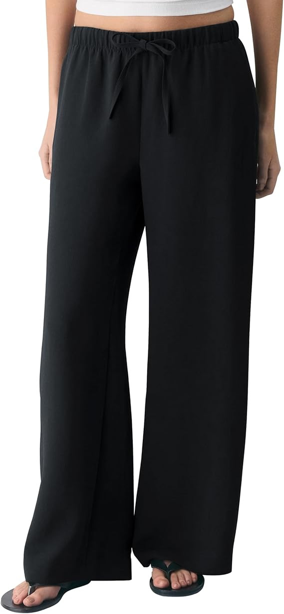 Women's High Waisted Wide Leg Crepe Pants Wrinkle Free Pull On Trousers with Pockets for Work Bus... | Amazon (US)