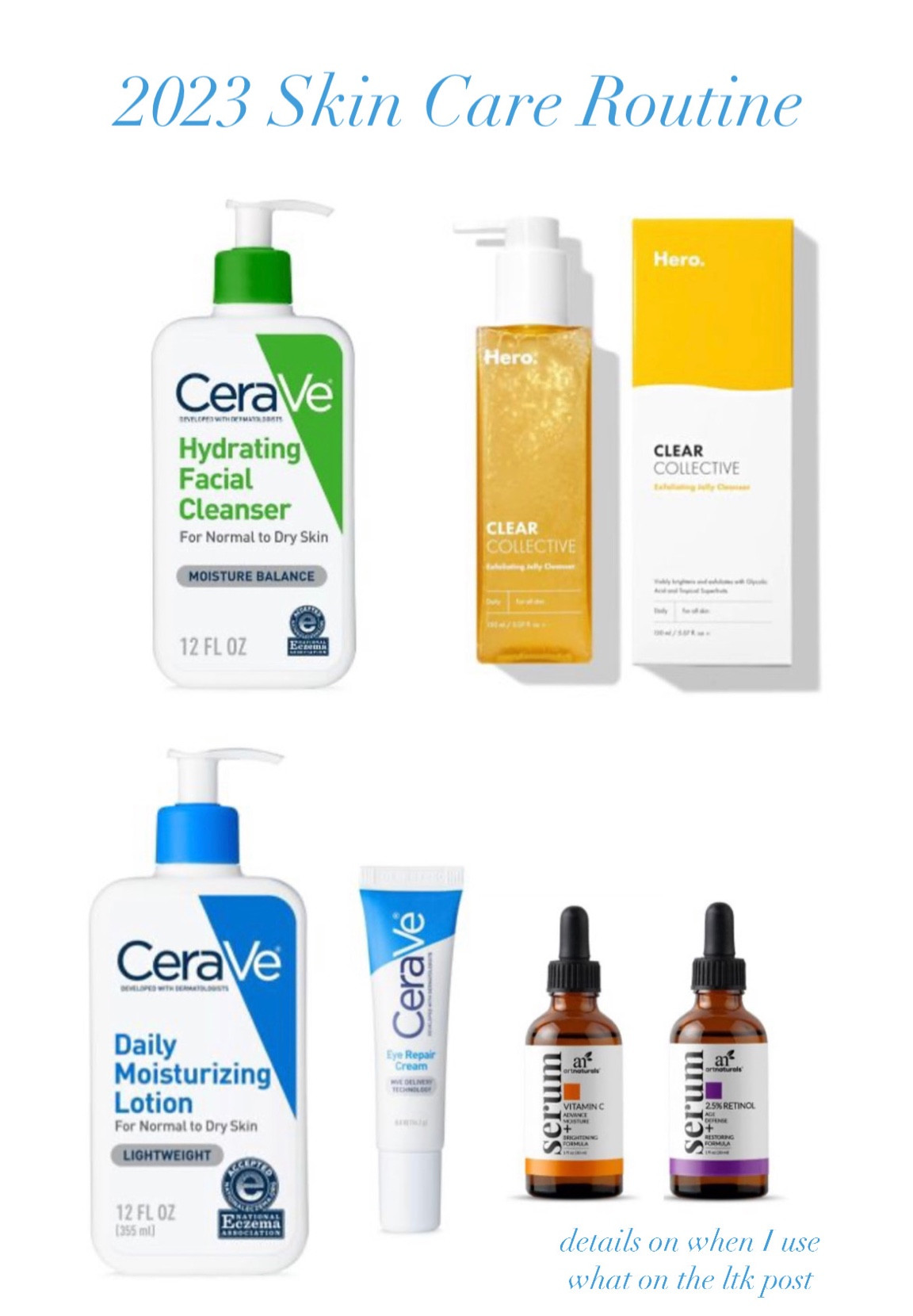 New year, and maybe a new goal for some of you!! After having my second child, I noticed my facial skin changed quite a bit. It is most likely a combination of natural aging, sun exposure, and pregnancies. I never prioritized my skin before 2022 but I’m proud to say I stuck with a good routine for that year and I plan to carry it into 2023! After taking my makeup off, I use the cleanser nightly and exfoliate MWF. *this exfoliate is so gentle! I then use the moisturizer with a few drops of vitiating C every night (and every morning too) and then on TTh I add a few drops of retinol to the mix too at night. I exfoliate and use the serums sometimes on the weekends if I think about it. I use the eye cream every night. I’m not a dermatologist or an esthetician, but I’ve seen an improvement on my skin since following this routine. I hope it’s helpful! 

#LTKbeauty #LTKhome #LTKunder50