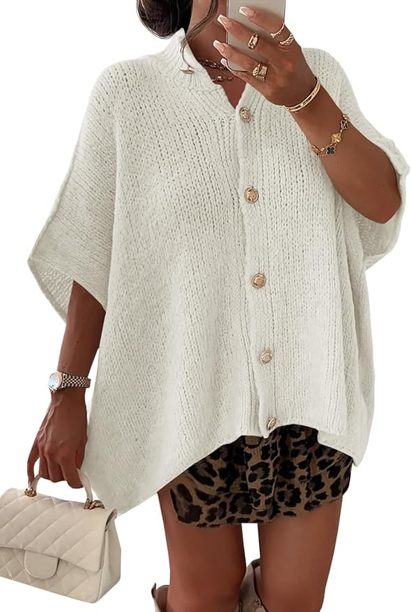 Saodimallsu Womens Oversized Cardigan Sweaters Short Sleeve Button Down Casual Lightweight Loose ... | Amazon (US)