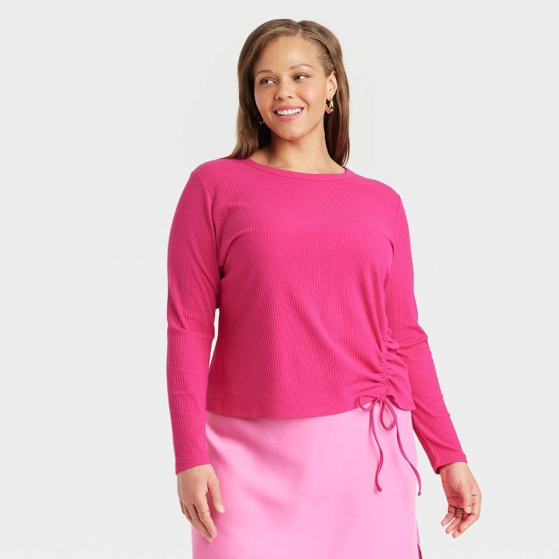 Women's Long Sleeve Side Ruched T-Shirt - A New Day™ | Target