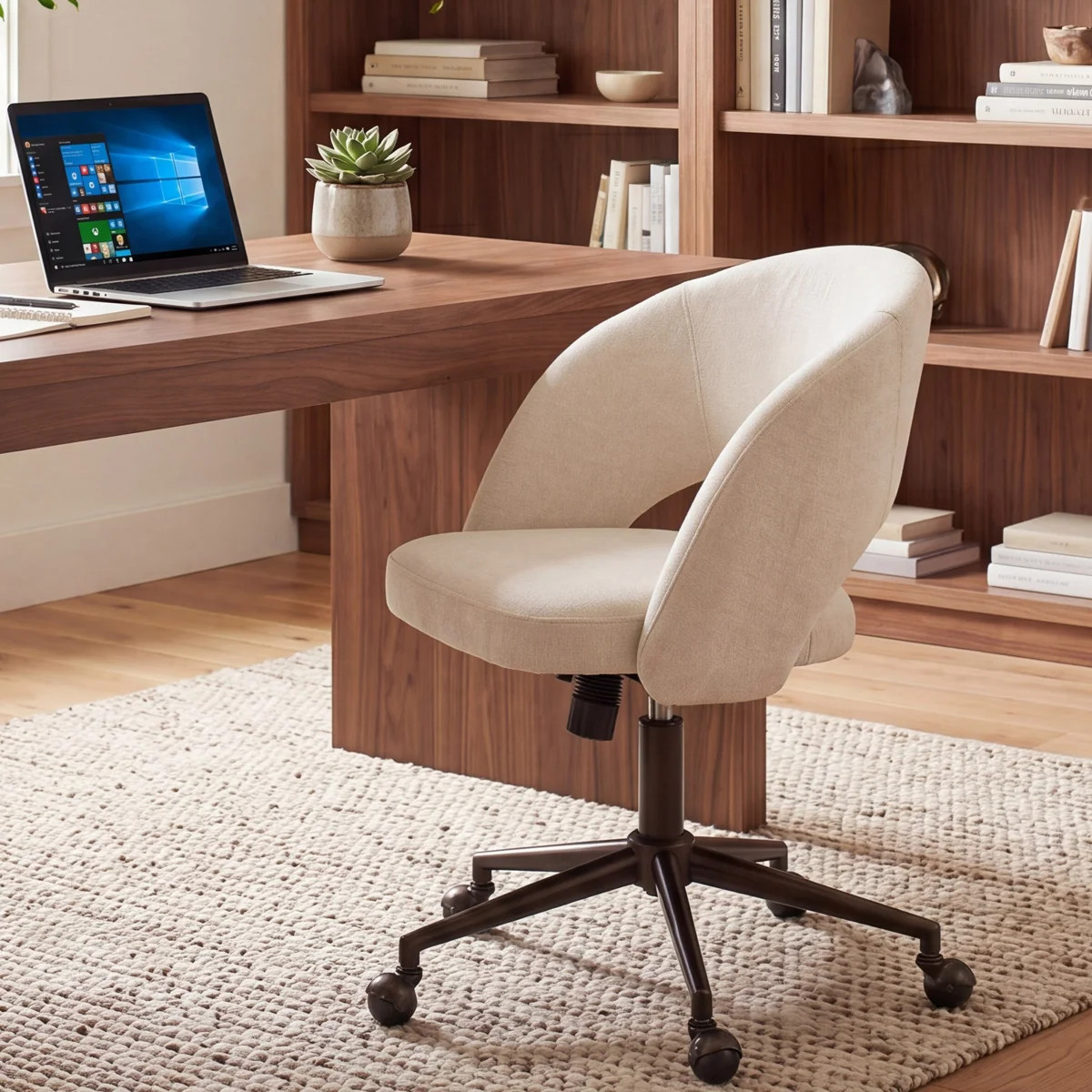 Modern Home Office Chair Swivel Desk Chair With Adjustable Height, Beige Executive Rolling Task C... | Wayfair North America