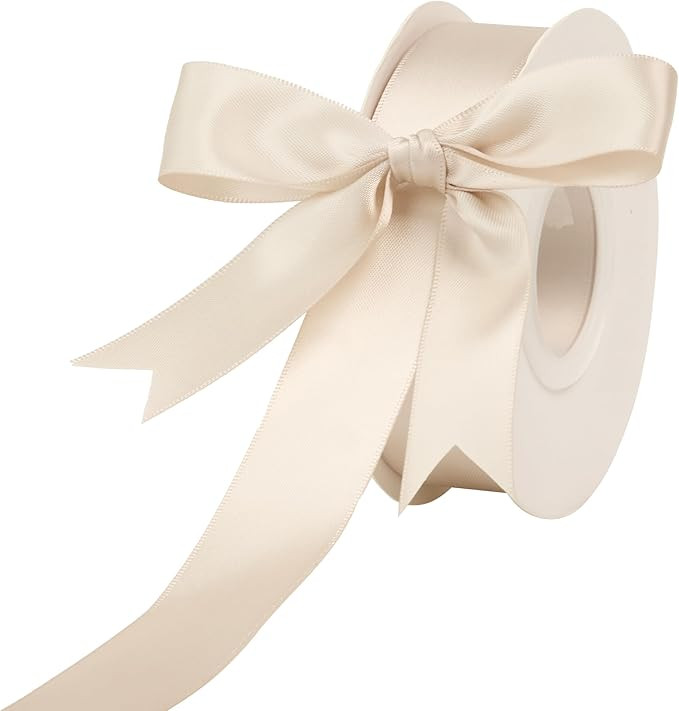 Champagne Ribbon 1 Inch Double Faced Satin Ribbon Nude Champagne Silk Ribbon for Wedding Decor, G... | Amazon (US)