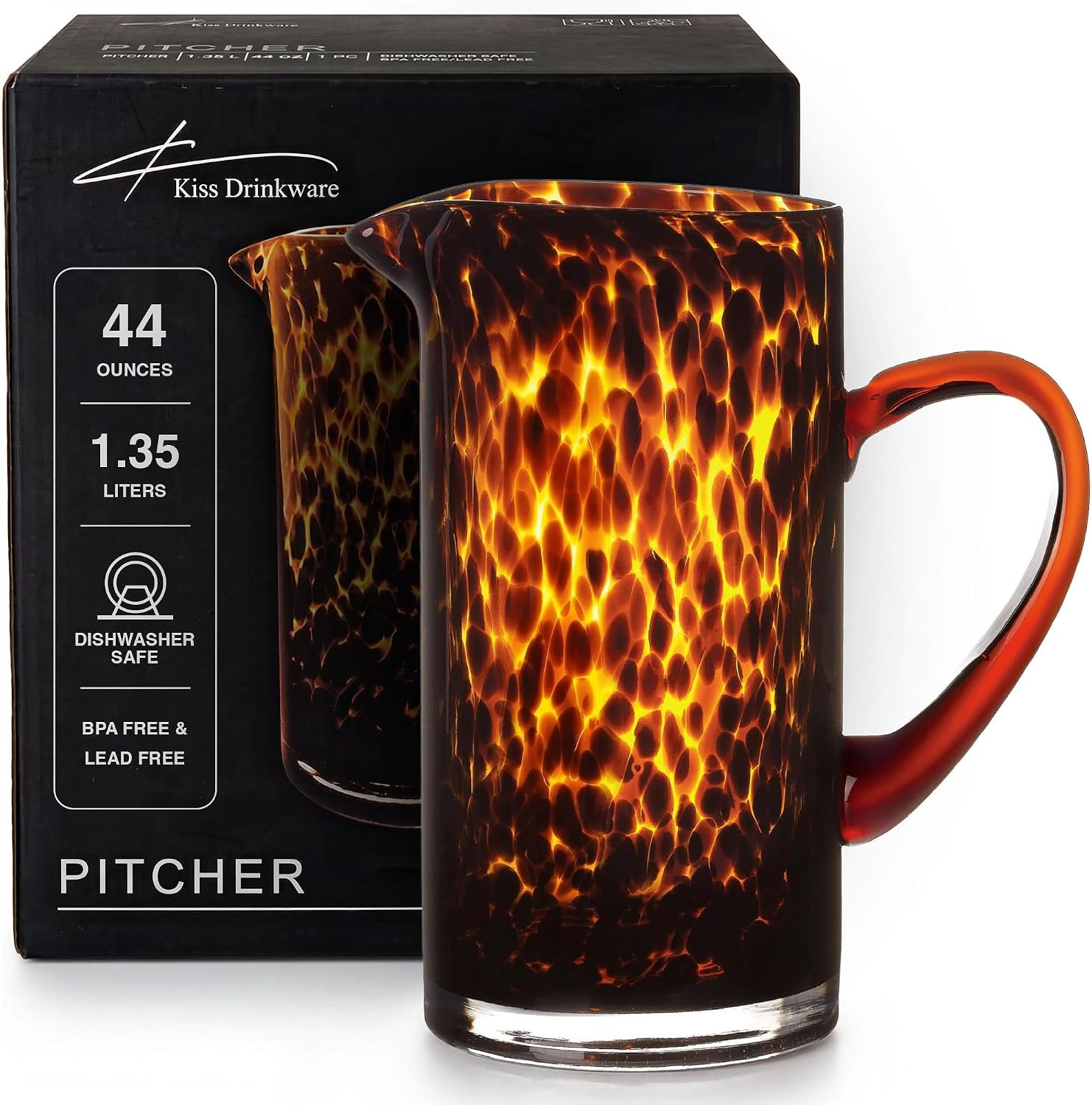 Tortoise Shell Pitcher Set of 1 – 44 oz Glass Pitcher – Durable, Lead-Free, Dishwasher Safe – Elegant Gift Packaging | Amazon (US)
