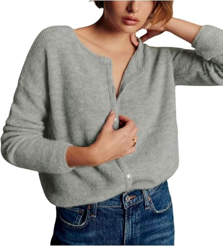 Lviefent Women Knit Cardigans Lightweight Casual Crew Neck Button Down Long Sleeve Sweater Jumper... | Amazon (US)