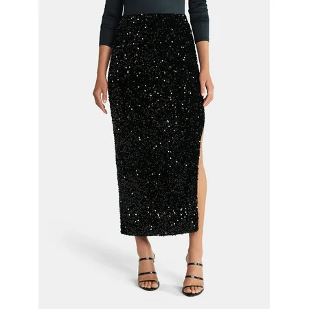 Madden NYC Women s Sequin Velour Maxi Skirt Sizes XXS-XXL | Walmart (US)