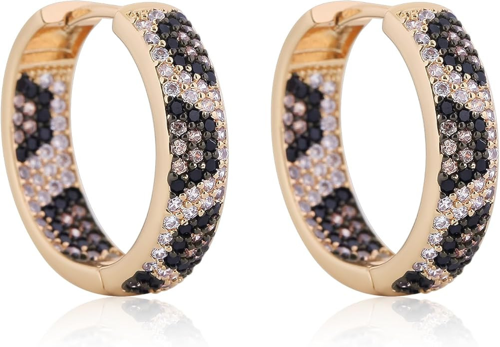 Shinny Animal Leopard Print Earrings Cubic Zirconia Paving Gold Plated Women Hoop Earrings Statem... | Amazon (US)