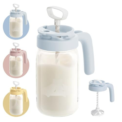 Papablic Breast Milk Pitcher, Glass Formula Mixer with Easy-Blend Handle Lid, Leakproof Breastmilk Fridge Storage Container, Wide Mouth, BPA-Free, Baby Feeding Pitcher, Blue | Amazon (US)