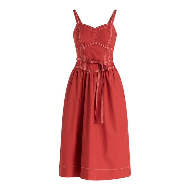 Free Assembly Women's and Women's Plus Sweetheart Belted Cotton Utility Midi Dress, Sizes XS-4X | Walmart (US)