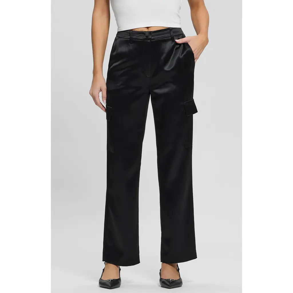 GUESS Megan Satin Cargo Pants in Jblk-Black at Nordstrom, Size Small | Nordstrom